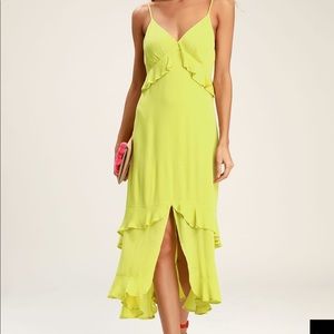 NWT Lulus Island Time Lime green ruffle midi dress